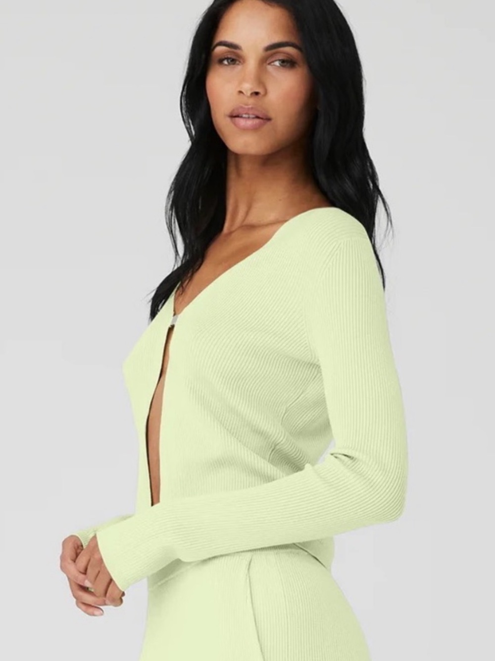 ALO Salana Knit Cardigan Long Sleeve in Green Tea XS